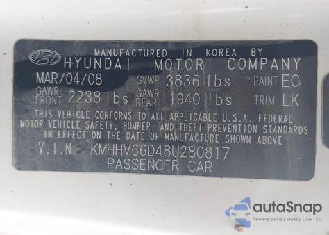 2008 Hyundai Tiburon Gs from USA, damaged, VIN KMHHM66D48U280817